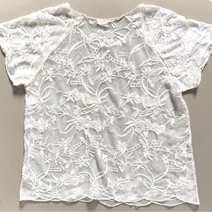 MYSTREE Sheer Dainty Crochet Lace Mesh Romantic Bohemian Short Sleeve Blouse